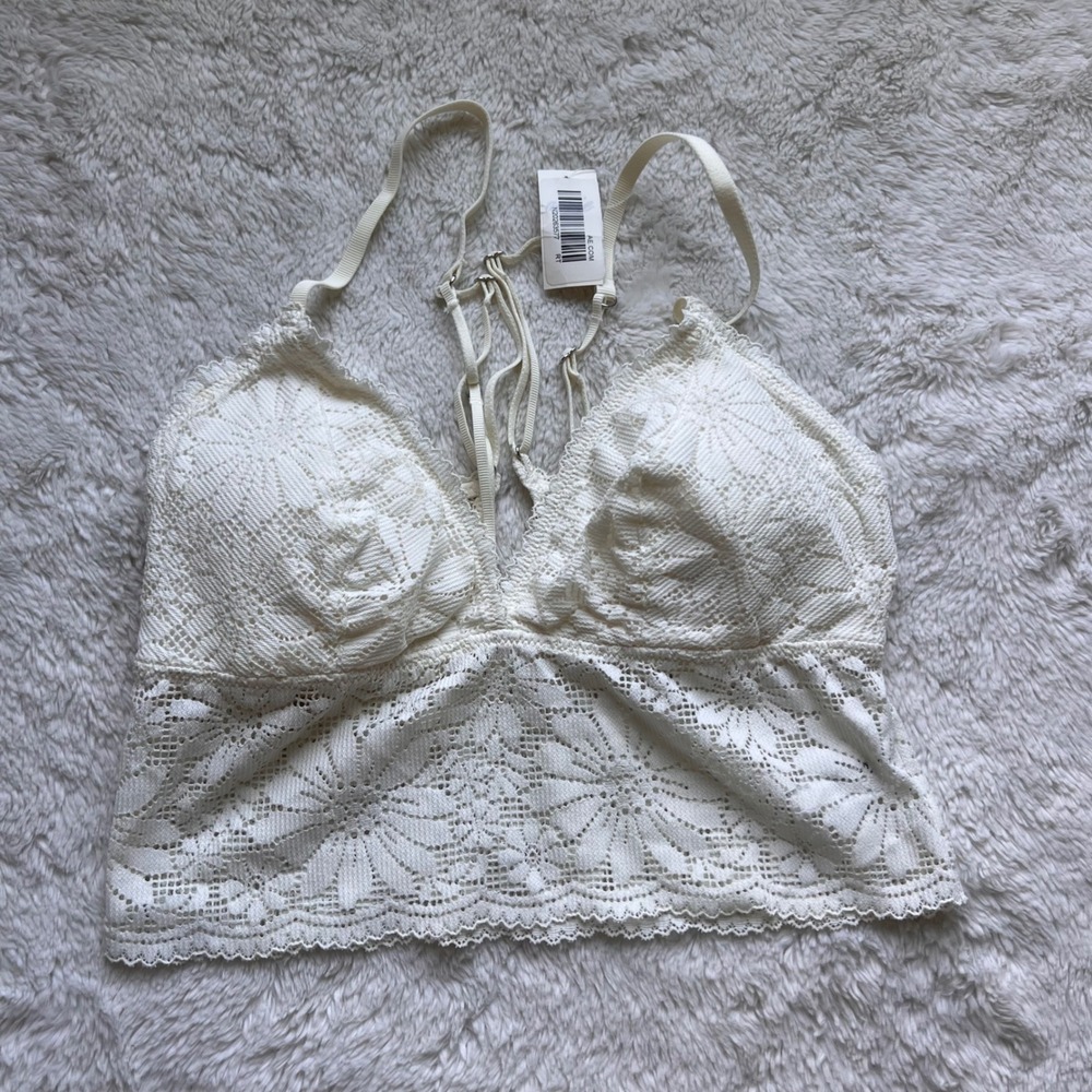 Aerie Women Cream White Floral Lace Longline Bralette Adjustable Strap Small NWT